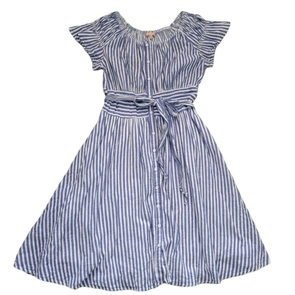 NWT Gibson Latimer Blue and White Striped Midi Buttons Front Beach Dress